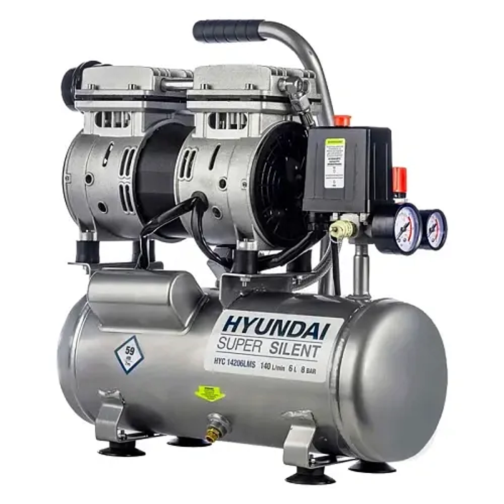 Компрессор Hyundai HYC 14206LMS безмасляный 140л/мин 6л 750Вт серебристый