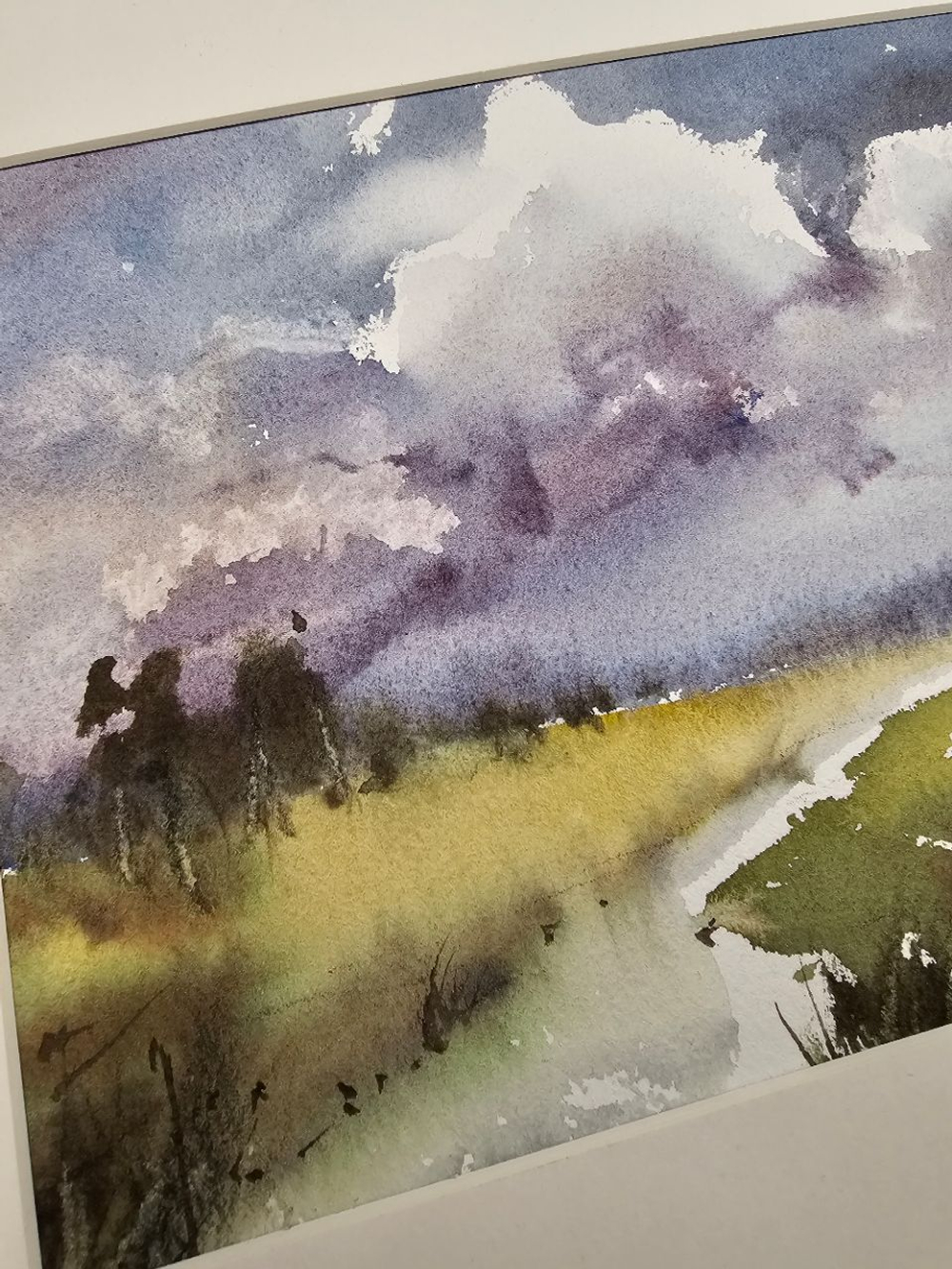 Картина акварельная авторская в паспарту 21х30 см на стену для интерьера "Летний пейзаж"
