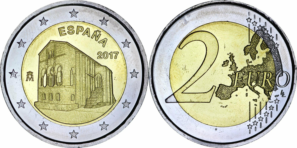 Испания 2 евро, 2017 ЮНЕСКО - Церковь Санта-Мария-дель-Наранко в Овьедо UNC