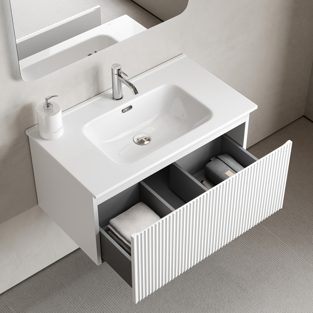 Тумба подвесная SANCOS Snob R 1.0 790х445х406, c одним ящиком оснащенным доводчиками, Bianco , арт.SNR1.080W