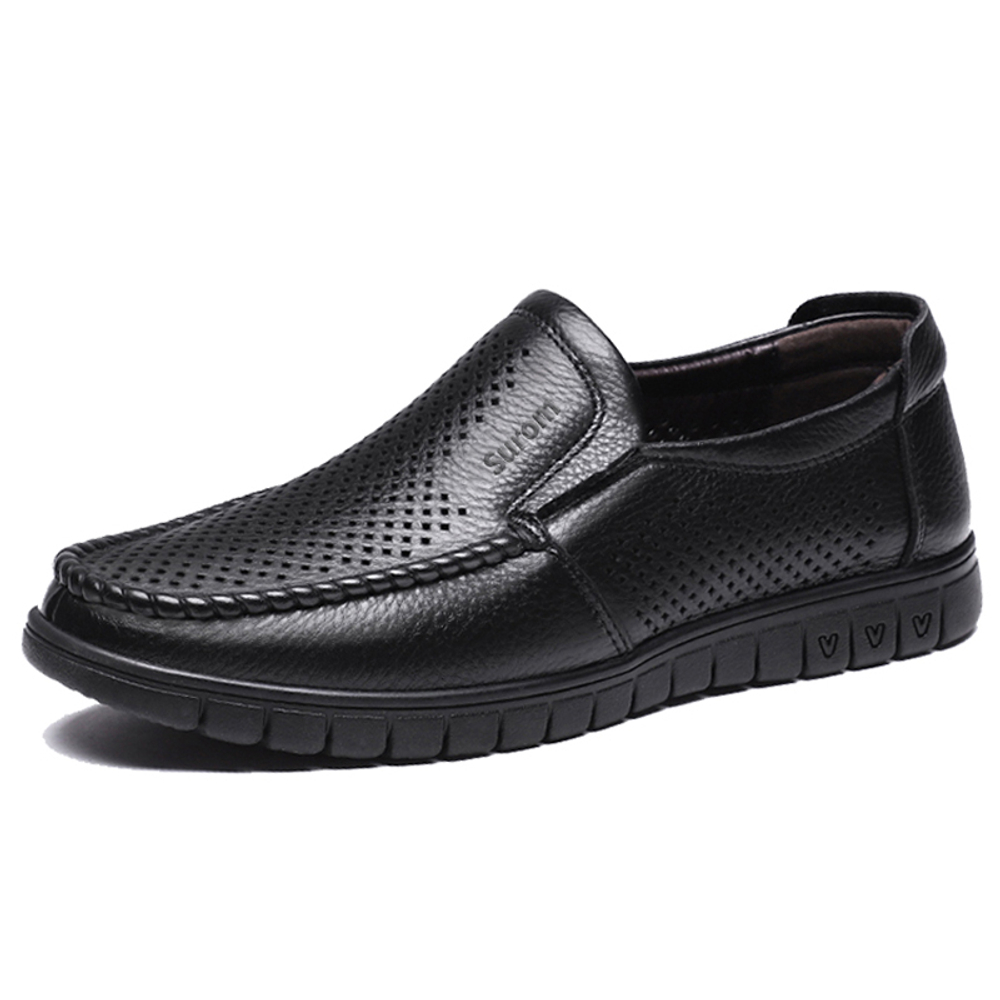 SHENNUO Casual Leather Shoes Men"s Low top Black