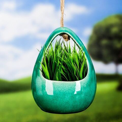 Зеленое подвесное кашпо «Корзинка» (Цвет: зеленый)