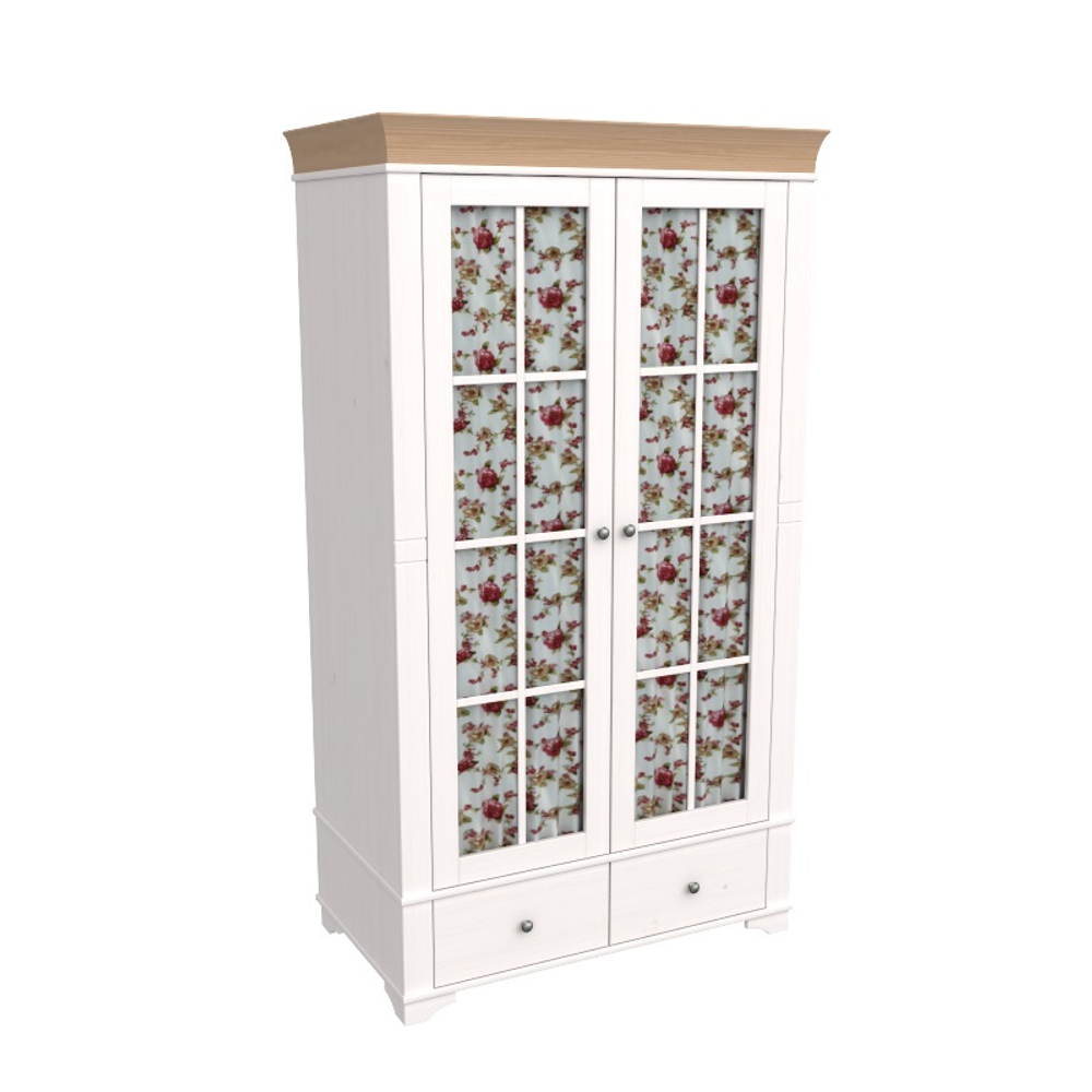 Шкаф 2х дверный со стеклянными дверями «Бейли» белый воск/антик