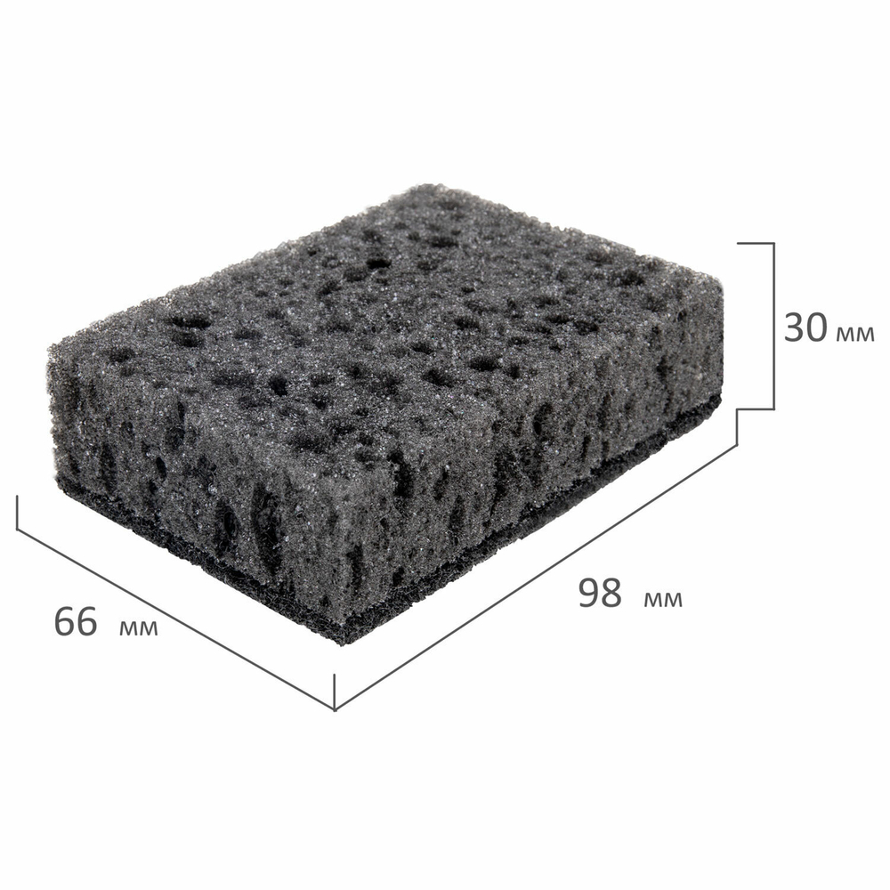 Губки для посуды SQUARE BLACK 98х66х30 мм комплект 10 шт. КРУПНОПОРИСТЫЙ поролон/абразив LAIMA (8 штук в упаковке)