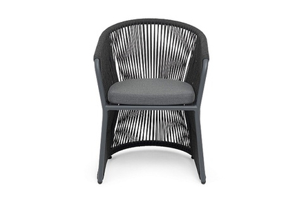 "Романо" стул плетеный из роупа, каркас алюминий темно-серый (RAL7024) муар, роуп темно-серый круглый, ткань темно-серая 027