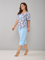 Пижама с бриджами КД-063/голубой-белыеогурцы