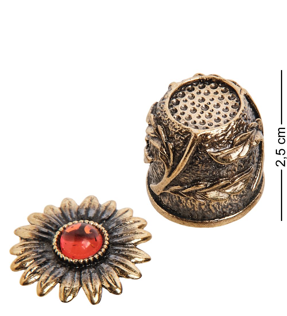 AM-1772 Наперсток «Хризантема с магнитом» (латунь, янтарь)