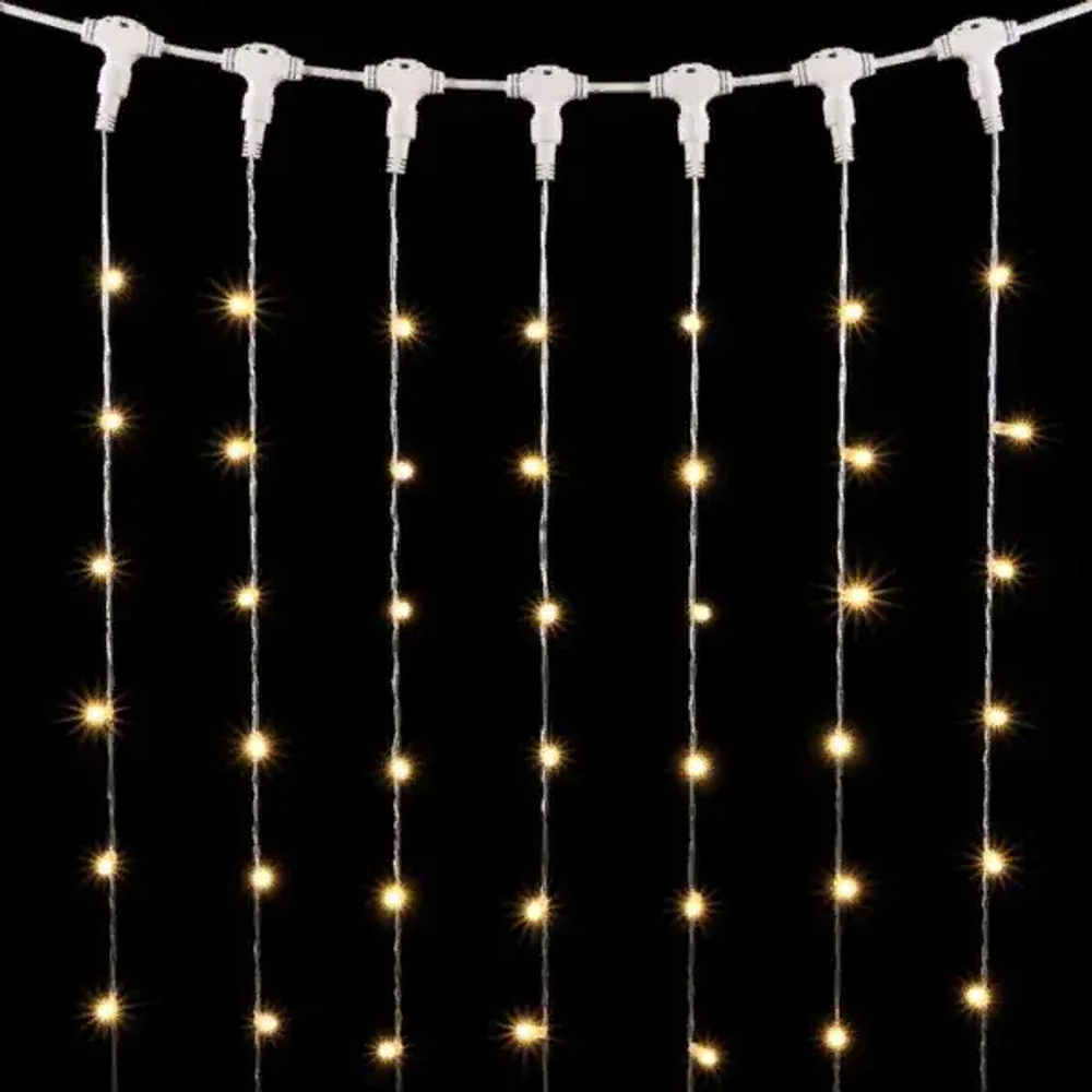 Светодиодный занавес с колпачком 1*6 м., 600 экстра теплых белых LED ламп, прозрачный провод ПВХ, IP65, Beauty led (PCL601CAP-10-2EWW)