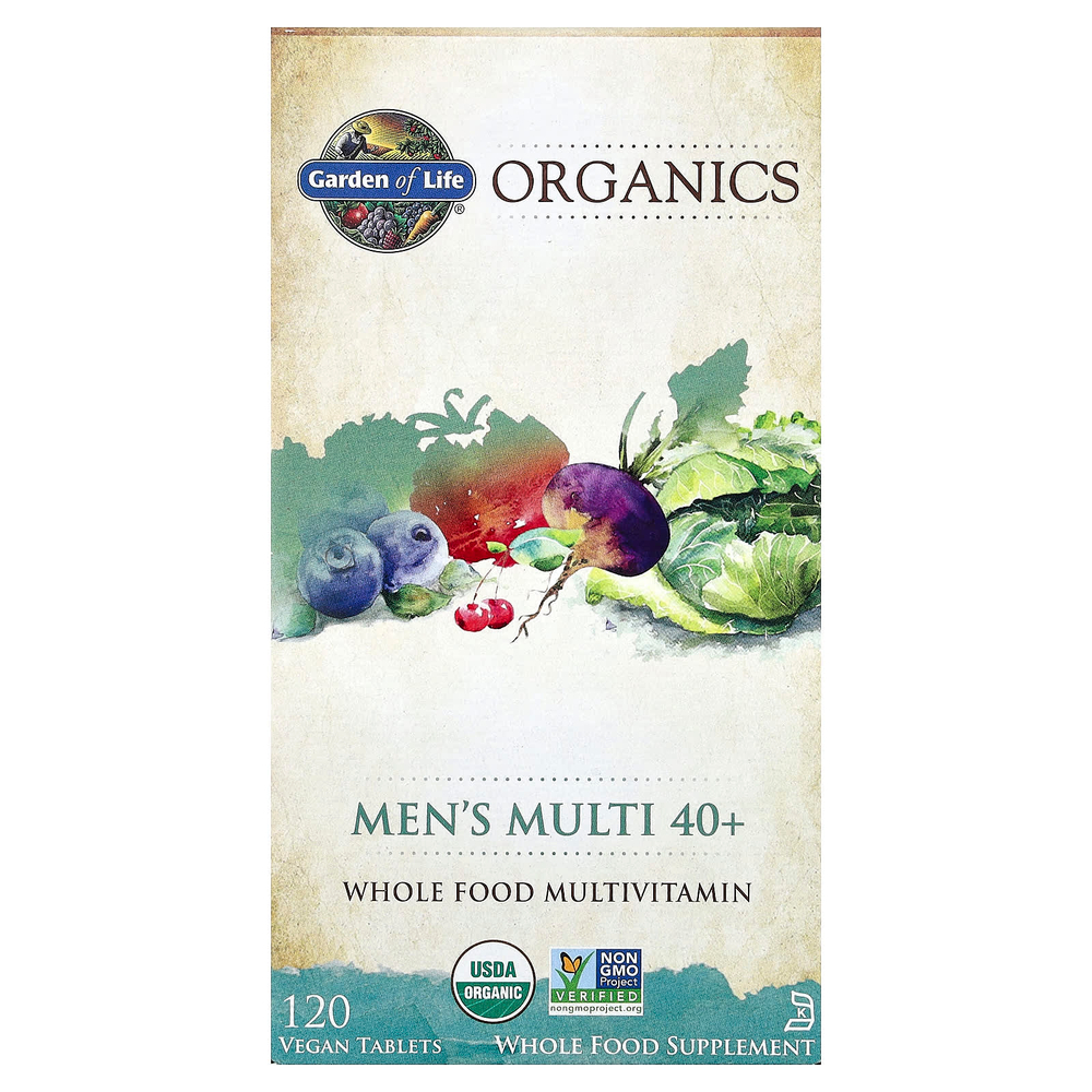 Garden of Life, Organics, мультивитамины для мужчин от 40 лет, 120 веганских таблеток