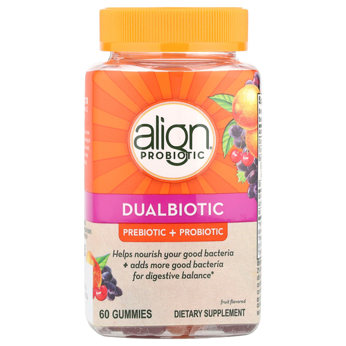 Align Probiotics, Dualbiotic, пребиотик и пробиотик, фрукты, 60 жевательных таблеток