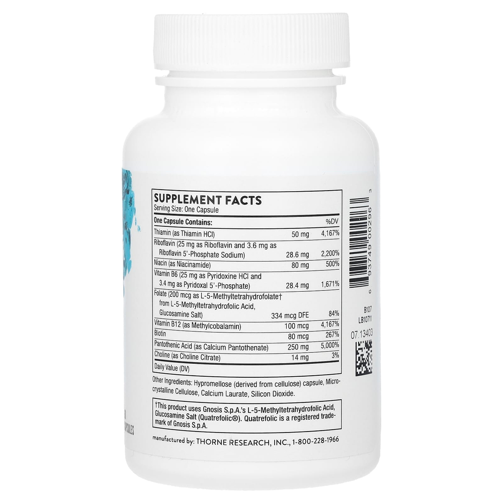 Thorne, комплекс витаминов группы B, против стресса, 60 капсул