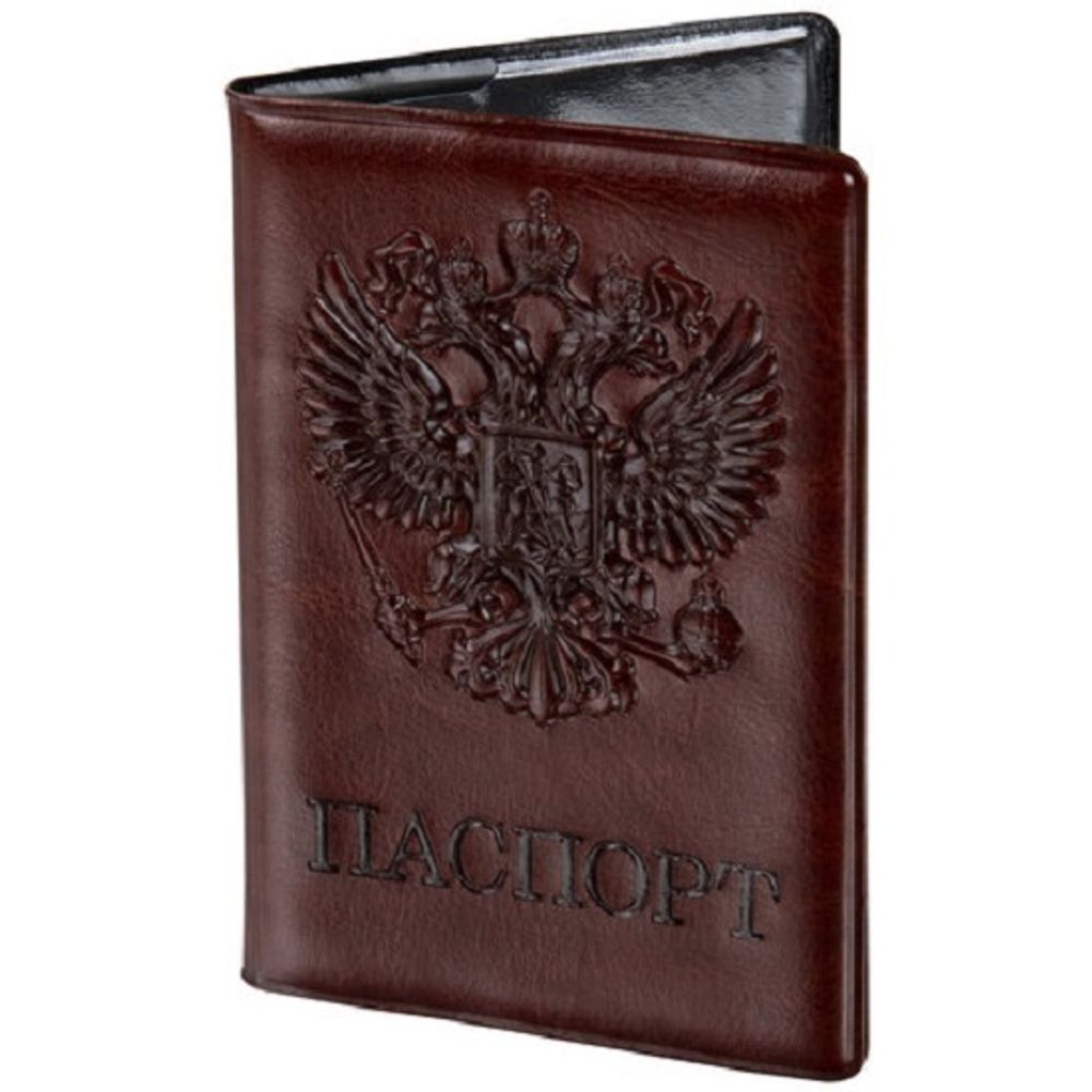 Обложка на паспорт, Staff, Герб, мягкий полиуретан, коричневая