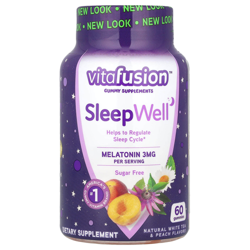 VitaFusion, SleepWell, поддержка сна для взрослых, натуральный белый чай и персик, 60 жевательных таблеток