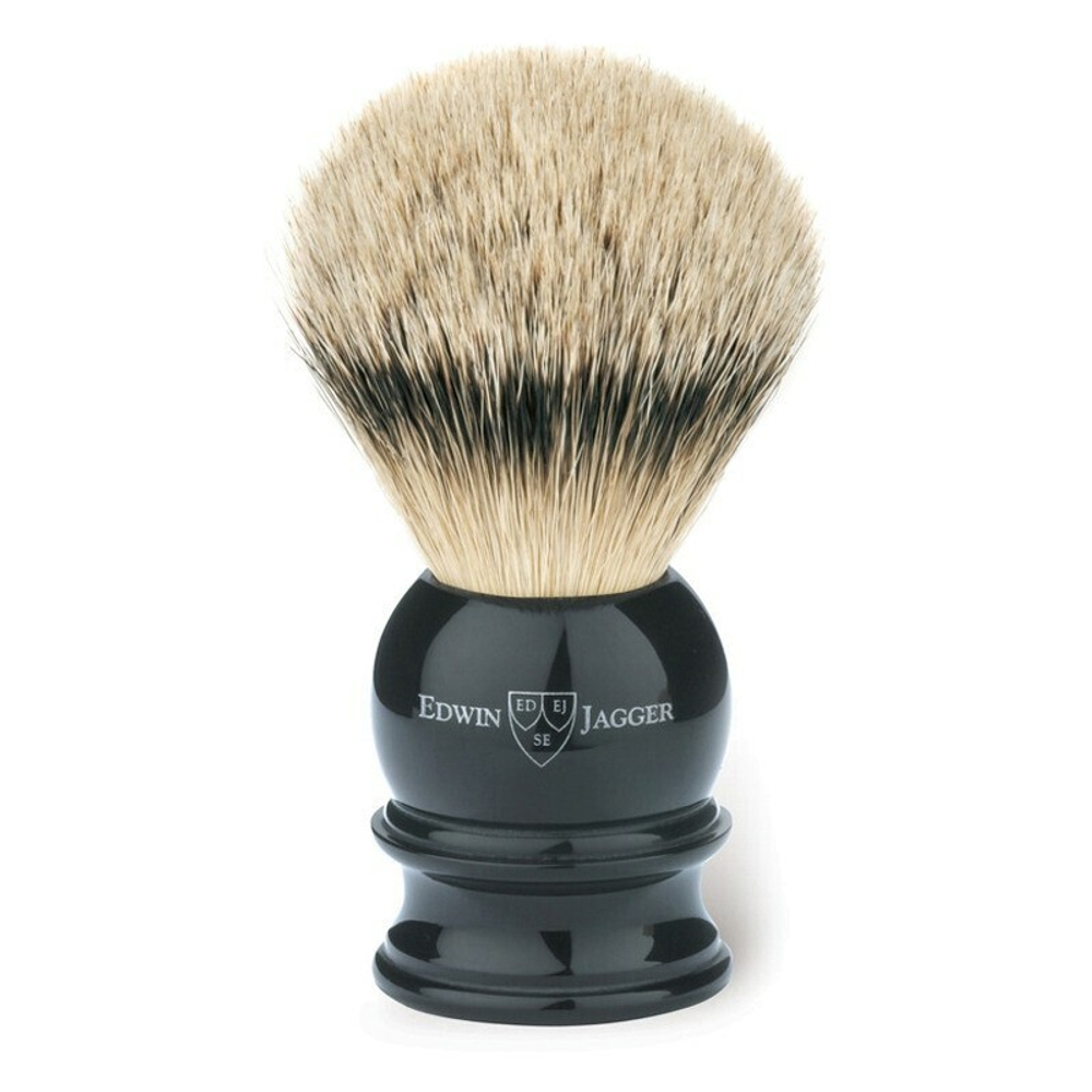 Edwin Jagger Large Black Silver Tip 3EJ466LDS - Помазок черная смола барсучий ворс с подставкой