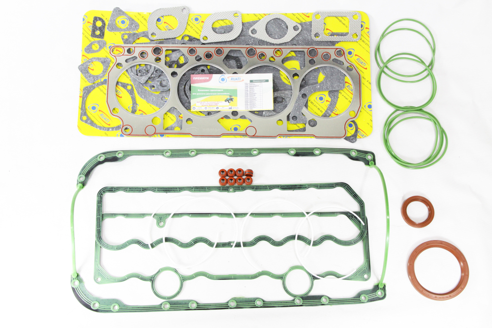 Набор прокладок двигателя МТЗ, ПАЗ, МАЗ, ЗИЛ дв. ММЗ (Д-245.7Е3, Д245.9Е3, Д-245.30Е3, Д-245.S3 с 2008-2019) ЕВРО-3 42 наиминований 63 шт. (прокладки+металл+силикон на каркасе+сальники FPM) 245.7-3906022, 245Е3-1000001* Премиум "RUATI"