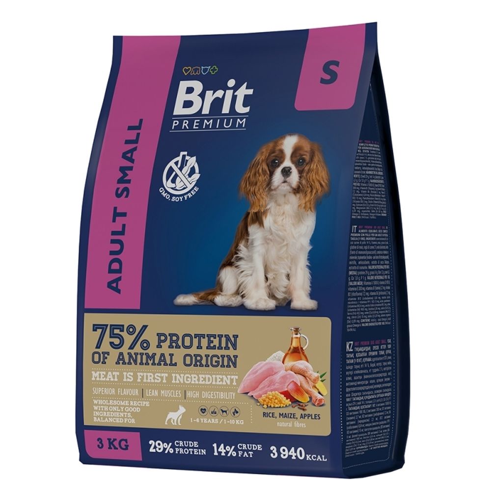 Сухой корм Brit Premium Dog Adult Small с курицей для взрослых собак мелких пород (1–10 кг) 3 кг