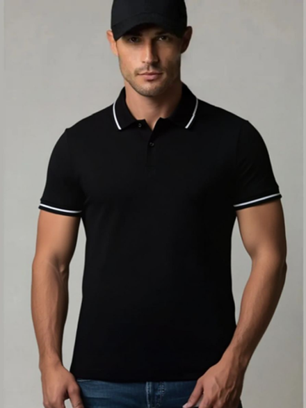 5246 Футболка-поло мужская супрем с лайкрой черный (56-3XL)