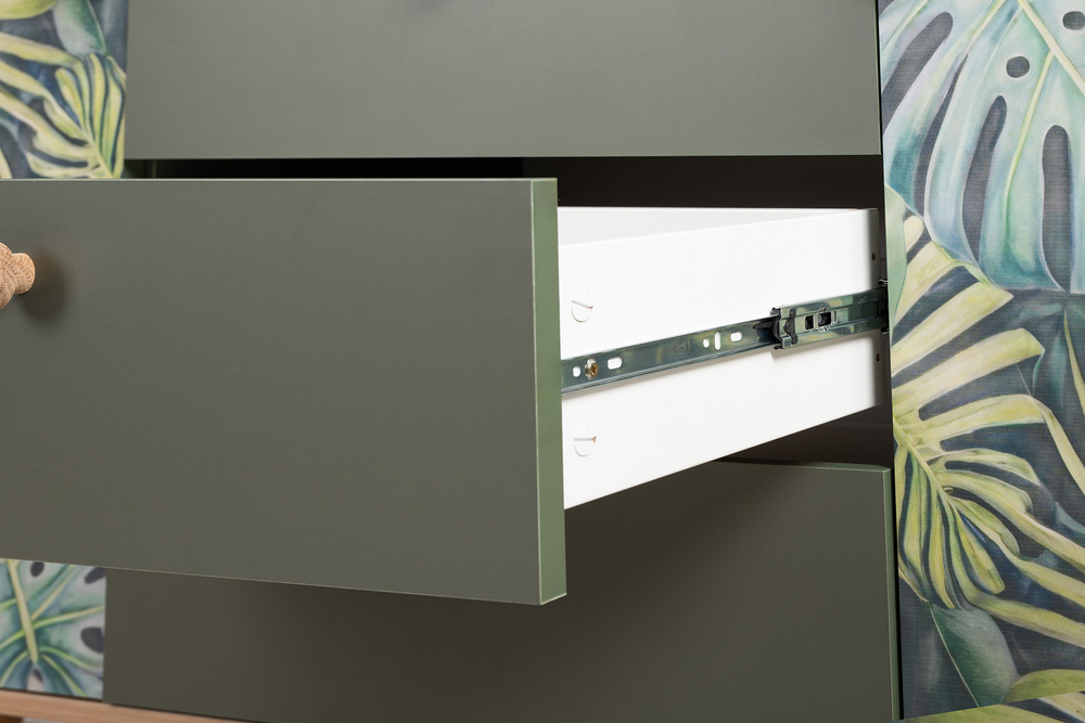 Маттиас Комод 16.245 Дымчатый Зеленый, Гикори Рокфорд Натуральный,Белый PE шагрень