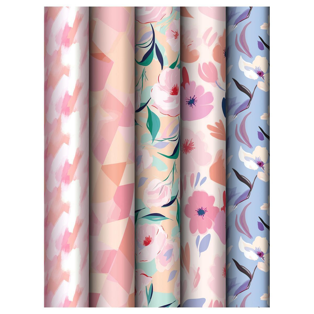 Упаковочная бумага глянц. 70*100см. "Floral mood" 80 г/м2, ассорти, 5 диз. (MESHU)