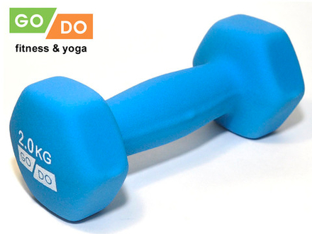 Гантель GO DO в виниловой матовой неопреновой оболочке.  Вес 2 кг.  (Голубой)
