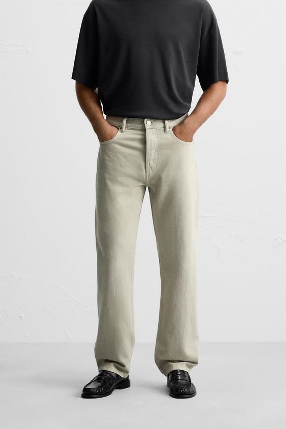 ZARA ДЖИНСЫ STRAIGHT-LEG, БЕЖЕВЫЙ