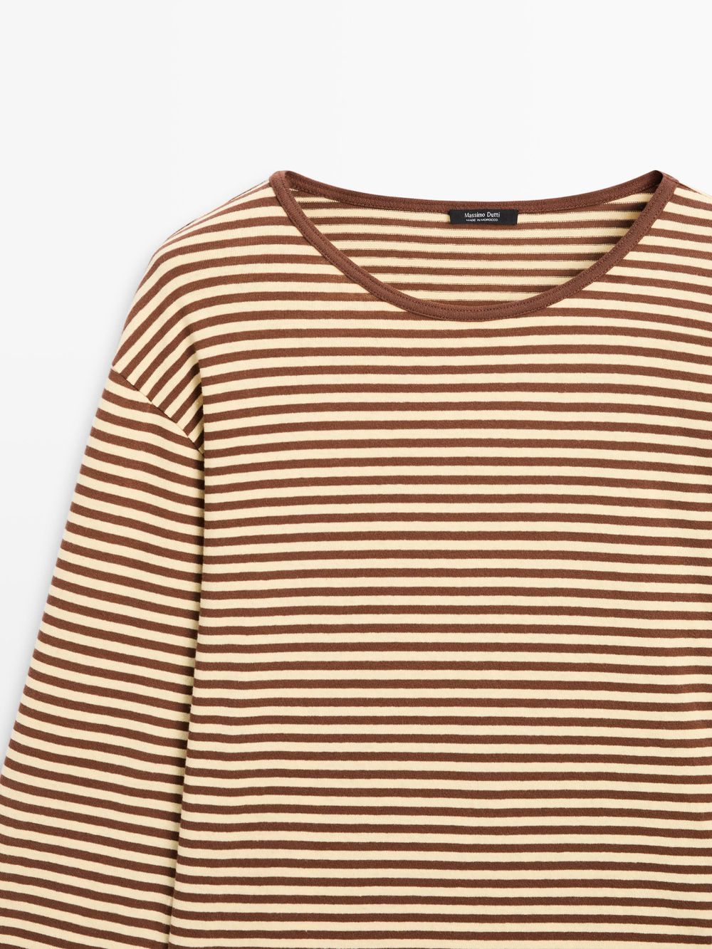 Massimo Dutti Футболка из хлопка в полоску с длинными рукавами, коричневый