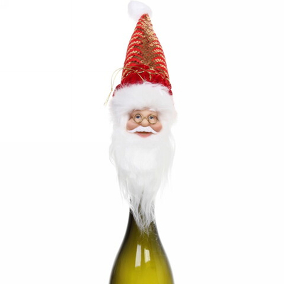 Украшение на бутылку «Дед Мороз в красном колпаке» 25 см, нарядный колпачок