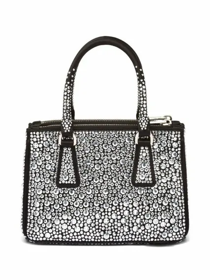 Мини-сумка-тоут Prada Galleria с кристаллами серебряный