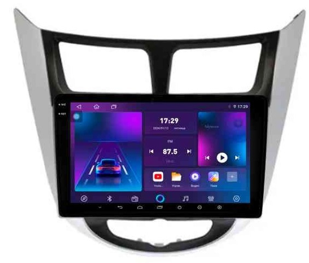 Магнитола для Hyundai Solaris 1 2010-2016 (рамка серебристо-черная) - Parafar PF067T2RN2K на Android 13, QLED+2K, ТОП процессор, 4Гб+32Гб, CarPlay, 4G SIM-слот