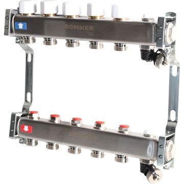 Коллектор Rommer 1"x3/4" на 5 контуров с запорными клапанами (нерж. сталь) RMS-3201-000005