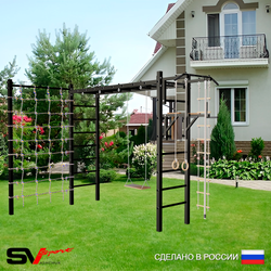 Уличная шведская стенка Sv Sport рукоход с комплектом турник прямой У5324 (Турник/Брусья/Деревянные/Канат/кольца/лестница/Сетка)