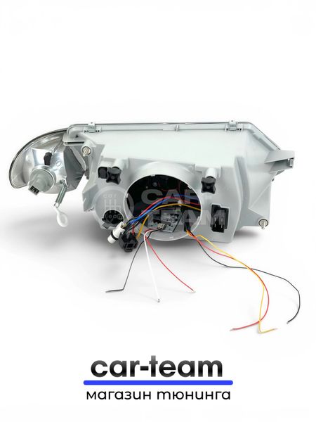 Фары ВАЗ 2113, 2114, 2115 передние с белыми галочками в стиле BMW ver 2.0 c Bi LED модулями, черная маска, тонированные поворотники