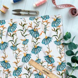 Ткань оксфорд 210 увядающие васильки с желтеющими стеблями