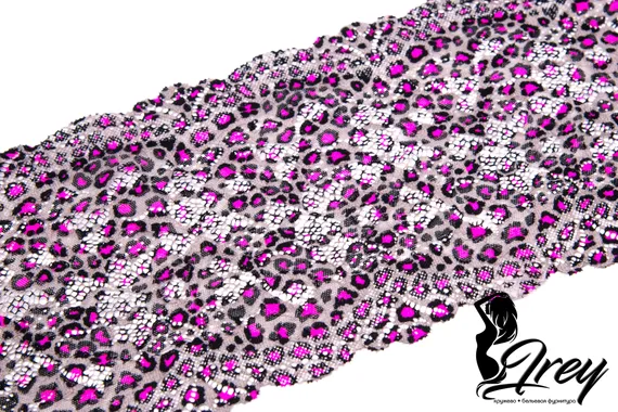 03-194 Кружево эластичное 18 см, леопард, серый/розовый