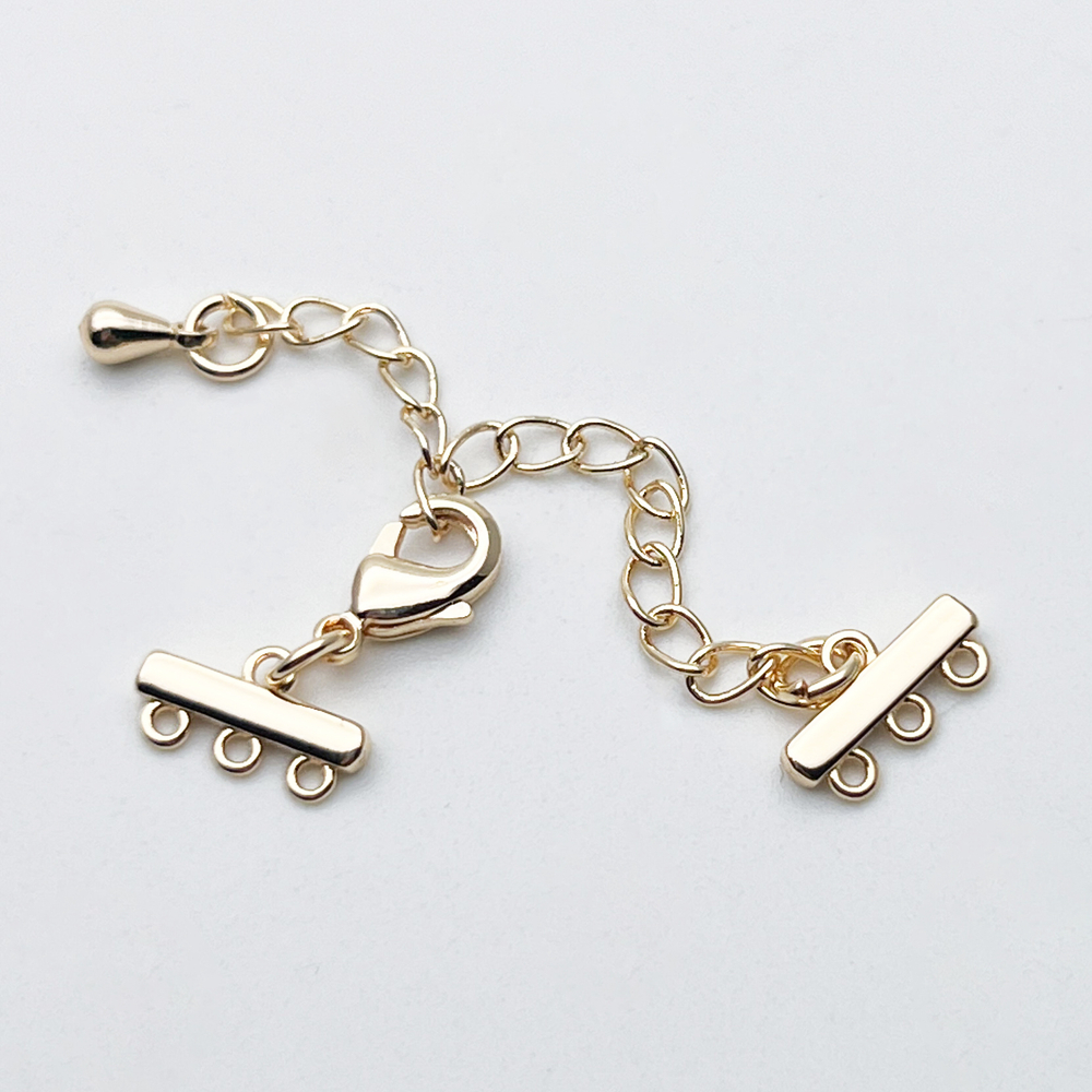 Замок-карабин с разделителями на 3 нити, цвет золото, размер карабина 10 мм, размер разделителя 10*5 мм, цена за 1 шт