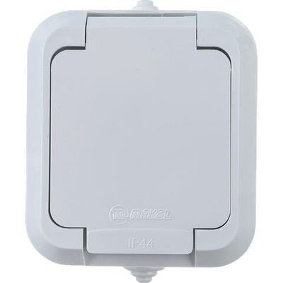 Розетка с крышкой и с заземлением, белая Makel 18304