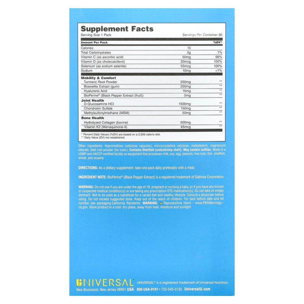 Universal U, Mobility & Bone Support, 30 Pill Packs