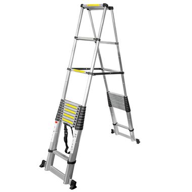 Лестница-стремянка телескопическая алюминиевая двухсекционная (5.0+5.0м,13+13ступенек, max нагрузка 150кг, вес 27.0кг) Forsage F-UP500-2