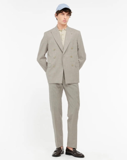 Мужской двубортный костюм (серо-бежевый) Б77