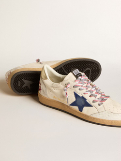 Men's Ball Star Uomo in nappa con stella in suede blue talloncino in pelle platino