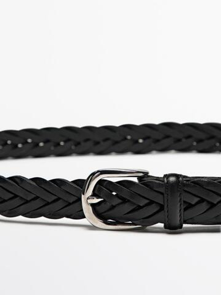 Massimo Dutti Плетеный кожаный ремень, черный