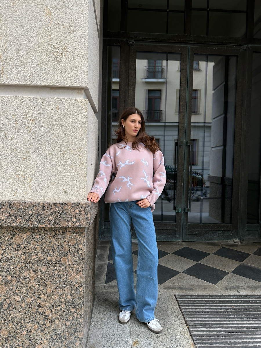 Свитер кораллы пудровый с белым