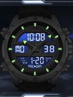 Подарочный набор - часы наручные кварцевые NAVIFORCE на кожаном ремешке, серебристый/черный W8910-01