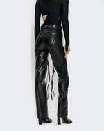 BLACK V-LEATHER TROUSERS WITH STRAPS