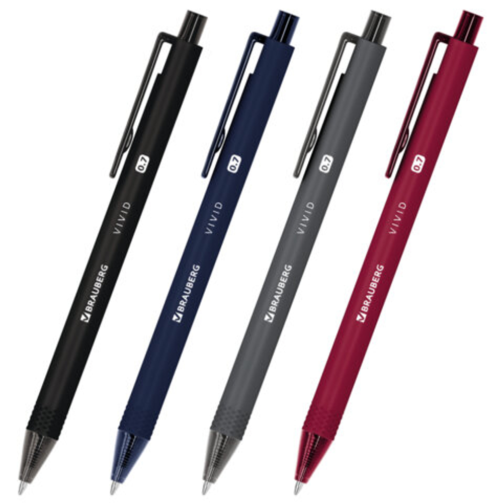 Ручка шариковая автоматическая BRAUBERG «VIVID», корпус soft-touch, СИНЯЯ, пишущий узел 0,7 мм, линия письма 0,35 мм, 144407