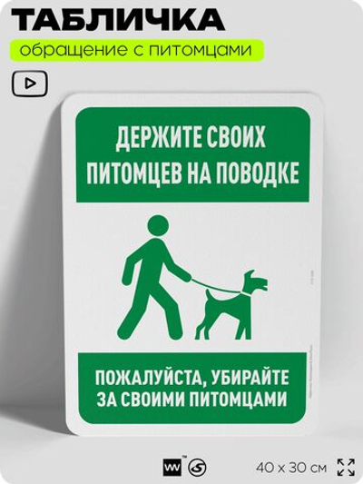 Табличка "Держите своих питомцев на поводке" на дверь и забор, для двора, дома, подъезда, 40х30 см, Silver Plane x Айдентика Технолоджи