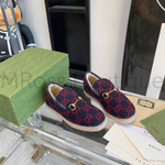 Женские лоферы Gucci GG Wool меховые с красным узором