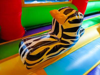 Надувной батут «Зверята с крышей» с горкой и скалодромом, 10х6х6 м