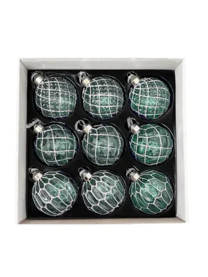 Набор винтажных стеклянных шаров Блестящий изумруд 80 мм., изумрудный, 9 шт., Christmas DeLuxe (13044)