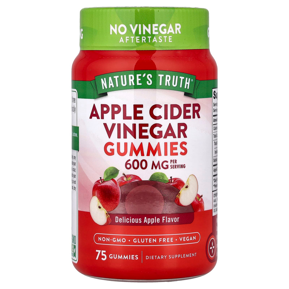 Nature's Truth, яблочный уксус в жевательных таблетках, со вкусом яблока, 75 жевательных таблеток